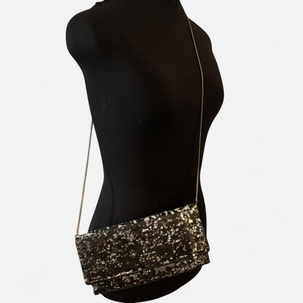 BCBGMaxAzria Black and Silver Sequin Wristlet